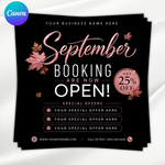 September Booking Flyer, Fall Booking Flyer, September Books Open Flyer, Hair Nails Wig Install Flyer, Salon Flyer, Editable Canva Template