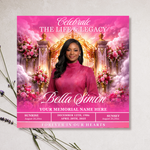 Pink Roses Funeral Announcement Flyer: Celebration of Life Invitation (Canva Template, Digital Download, 8x8
