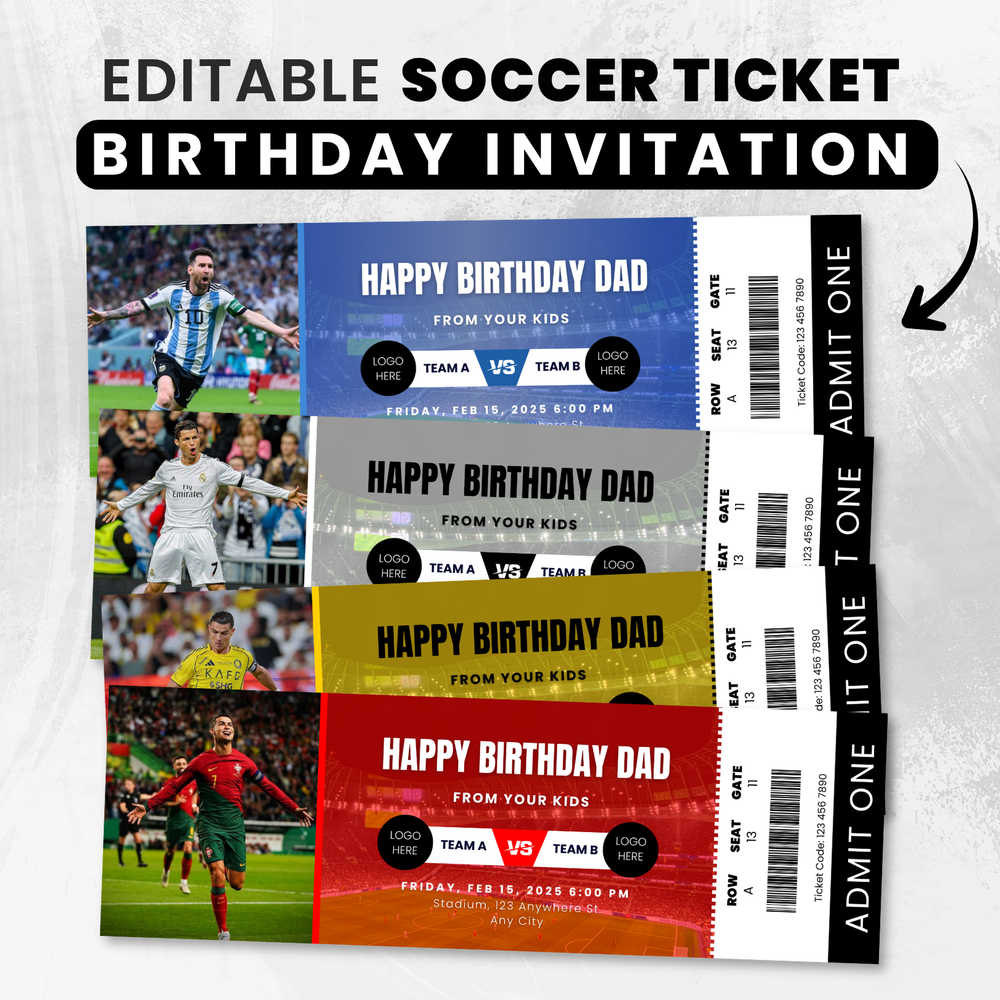 Editable Soccer Ticket Template, Customizable Game Day, Birthday, Party Ticket | Canva Printable Digital