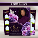Purple Roses Funeral Program Template: 8-Page Memorial (Canva PDF)