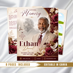 Red & White Roses Funeral Program Template: 8-Page Memorial (Canva PDF Download)