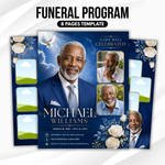 Blue Funeral Program Template, 8-Page Memorial (Canva, PDF)