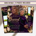Purple Funeral Program Canva Template | 8 Page Memorial Booklet