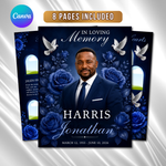 Blue Funeral Program Template: 8-Page Memorial (Canva, PDF Download)