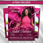 Pink Roses Funeral Program Template: 8-Page Memorial (Canva PDF)