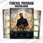 Blue & Gold Floral Funeral Program Template, 8-Page Memorial (Canva, PDF)