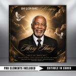 Black & Gold Funeral Announcement Flyer: Obituary, Celebration of Life (Canva Template PDF)