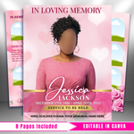Pink Roses Funeral Program Template: 8-Page Memorial, Celebration of Life (Canva Template, PDF Download)