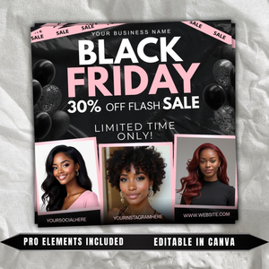 Black Friday Flyer Template, Pink, Editable in Canva (Digital Download)