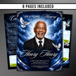Blue Funeral Program Template: 8-Page Memorial (Canva PDF)
