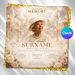 White Gold Funeral Announcement Flyer: Editable Canva Template (Digital Download)