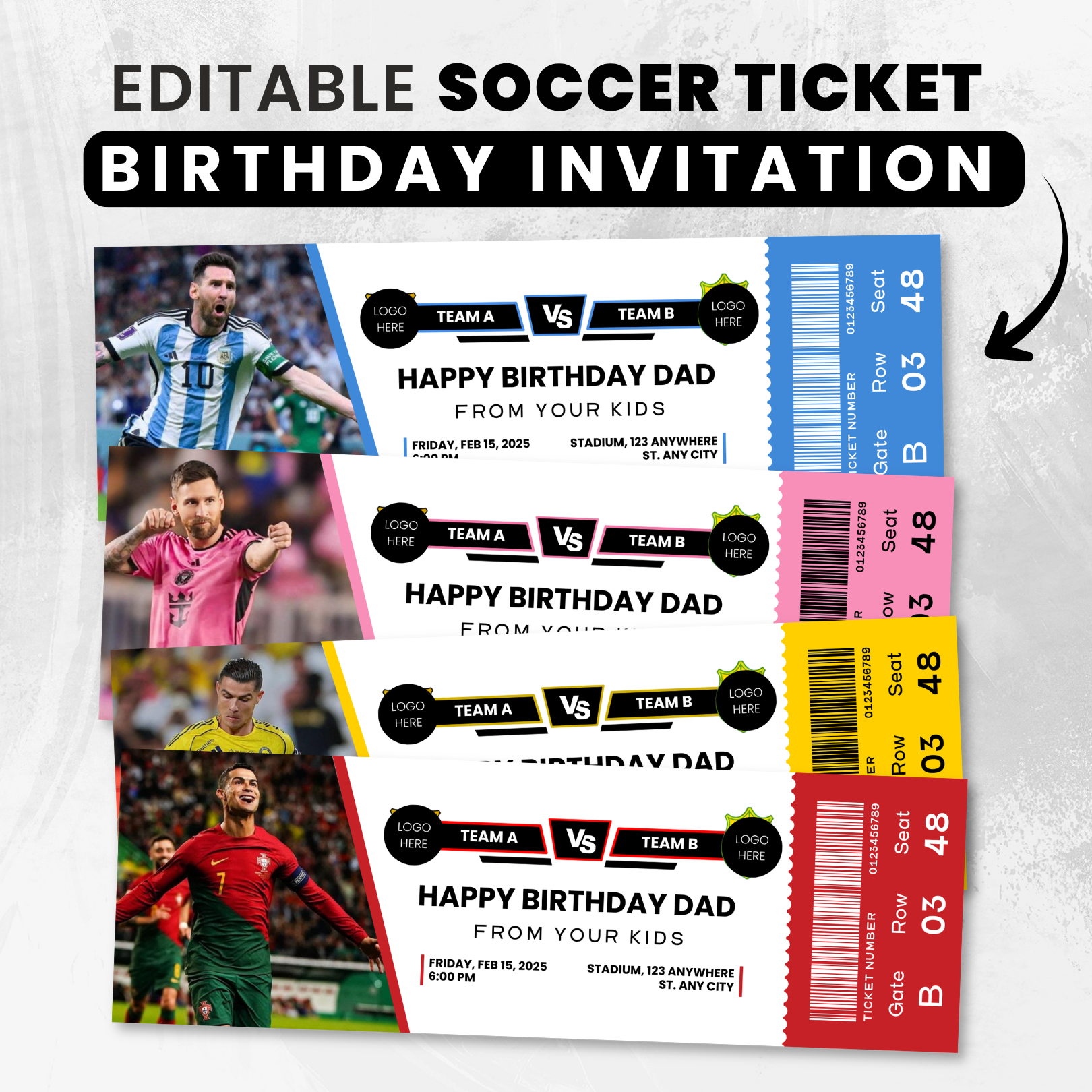 Editable Soccer Ticket Template, Customizable Game Day, Birthday, Part ...