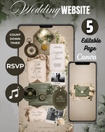 Green & White Floral Wedding Website Template with RSVP: Editable Canva Design (Digital Download)