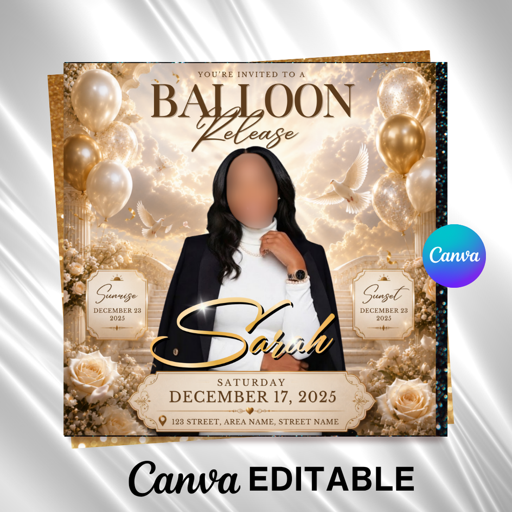 Balloon Release Memorial Flyer: Editable Canva Template (Digital Download)