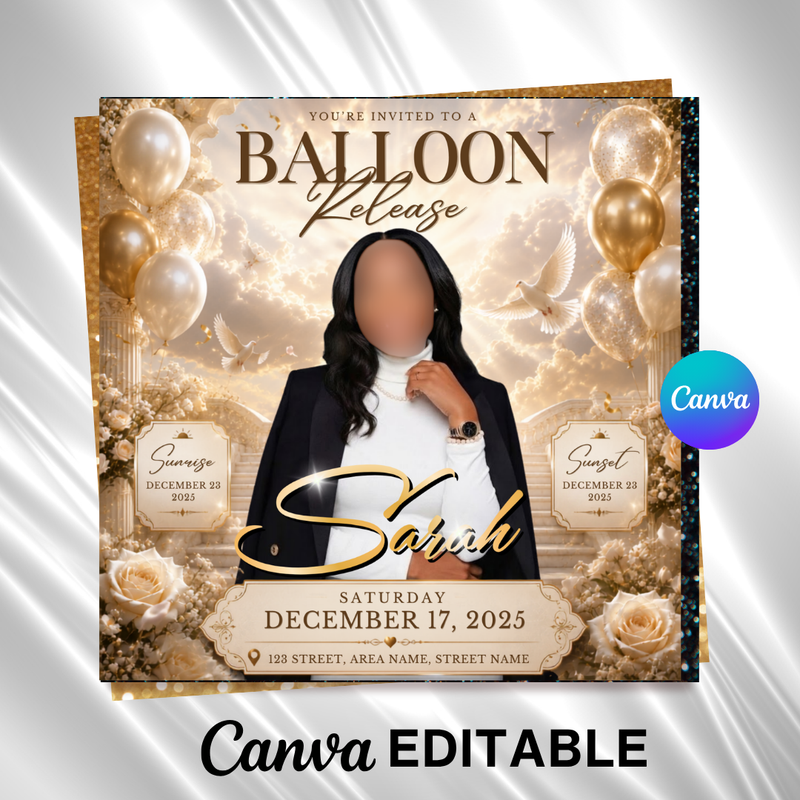 Balloon Release Memorial Flyer: Editable Canva Template (Digital Download)