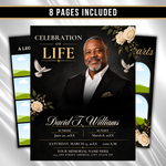 Black & Gold Roses Funeral Program Template: 8-Page Memorial (Canva PDF)
