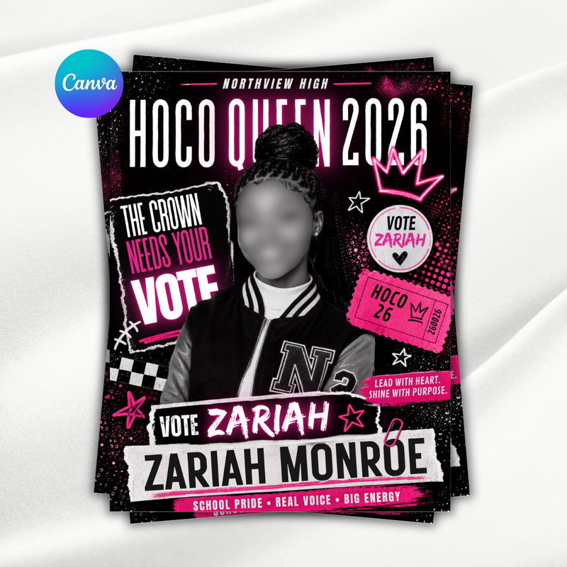 Homecoming Queen Campaign Flyer: Vote for Me - Canva Template