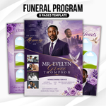 Purple Floral Funeral Program Template, 8-Page Memorial (Canva, PDF)