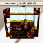 red & Gold Funeral Program Canva Template |8 Page Memorial Booklet