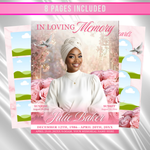 Pink & White Roses Funeral Program Template: 8-Page Memorial (Canva PDF)