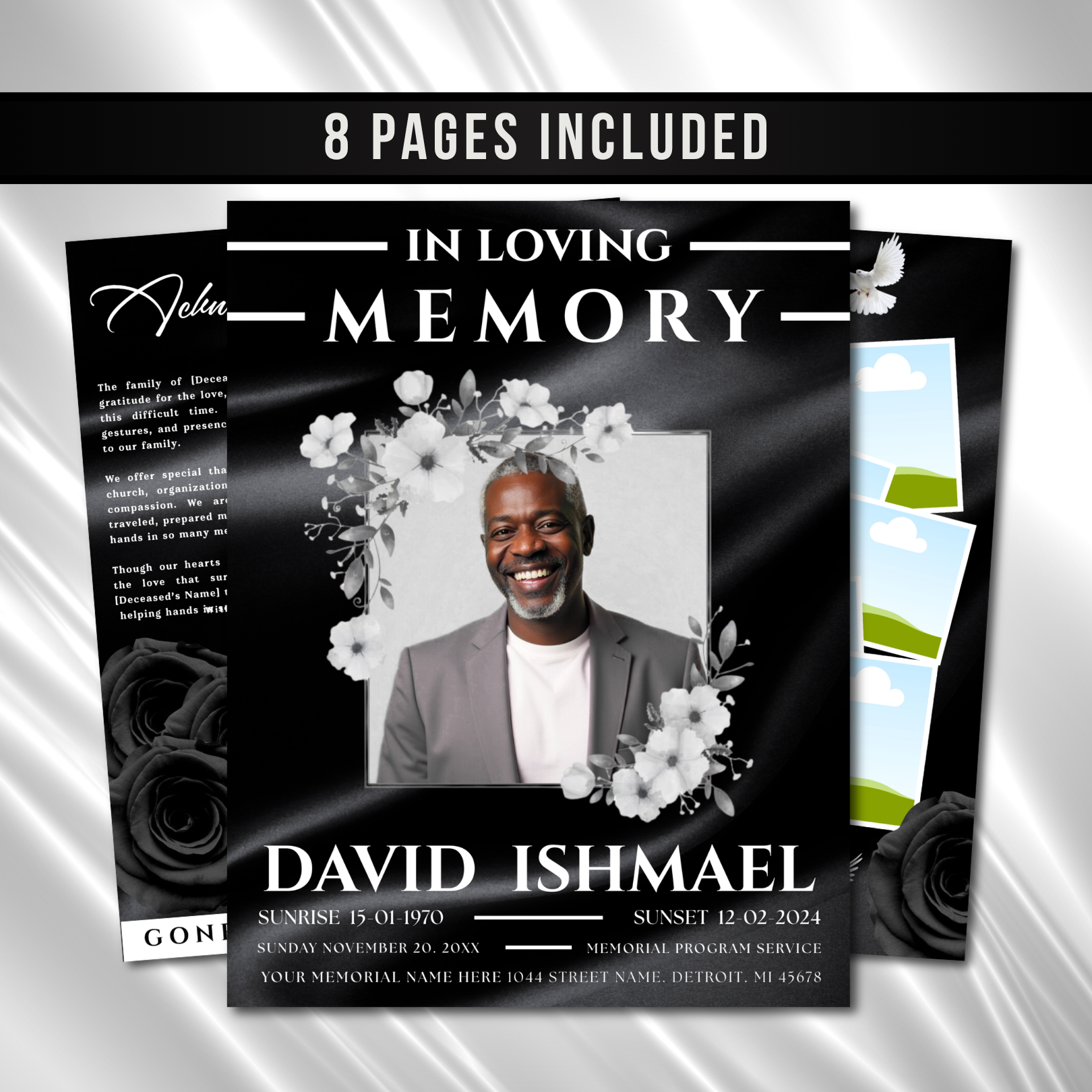 Funeral Program With Roses Black Roses Funeral Program Template: 8-Page Memorial, Celebration of ...