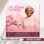 Pink Funeral Announcement Flyer: Editable Canva Template (Digital Download)