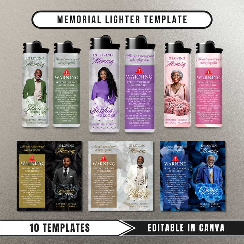 10 Memorial Lighter Canva Editable Template, In Loving Memory Template, RIP Lighter Label, Memorial Funeral Lighter,Digital Download