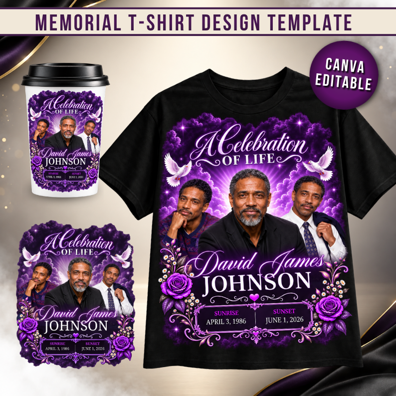 Memorial T-Shirt Canva Template, Purple In Loving Memory, Celebration of Life Design