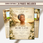 Flower Funeral Program Canva Template | 8 Page Memorial Booklet