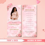Editable Pink Baby Shower Program Template with Photo | Baby Shower Itinerary | It's a Girl Celebration | Order of Events Canva