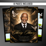 Black & Gold Roses Funeral Program Template: 8-Page Memorial (Canva PDF)