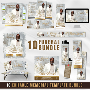 White & Green Roses Funeral Bundle (Canva PDF)