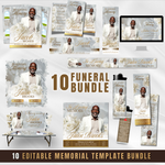 White & Green Roses Funeral Bundle (Canva PDF)