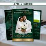 Emerald Green Wedding Program Template, 4-Page Bi-Fold Ceremony Booklet (Digital Download)