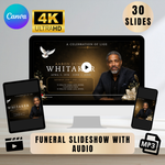 Black & Gold Funeral Slideshow Template, Celebration of Life (Canva, 30 Slides, MP4)
