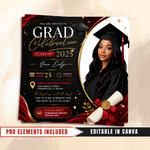 Class of 2026 Gold Graduation Invitation, Editable Magazine Style Black Boy College High School Grad Party Canva DIY Flyer