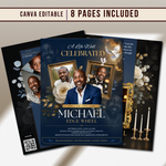 Blue & Gold Funeral Program Canva Template |8 Page Memorial Booklet