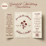Whimsical Hand Drawn Gatefold Wedding Invitation Template: Classic Floral Invite (Editable Canva Template)