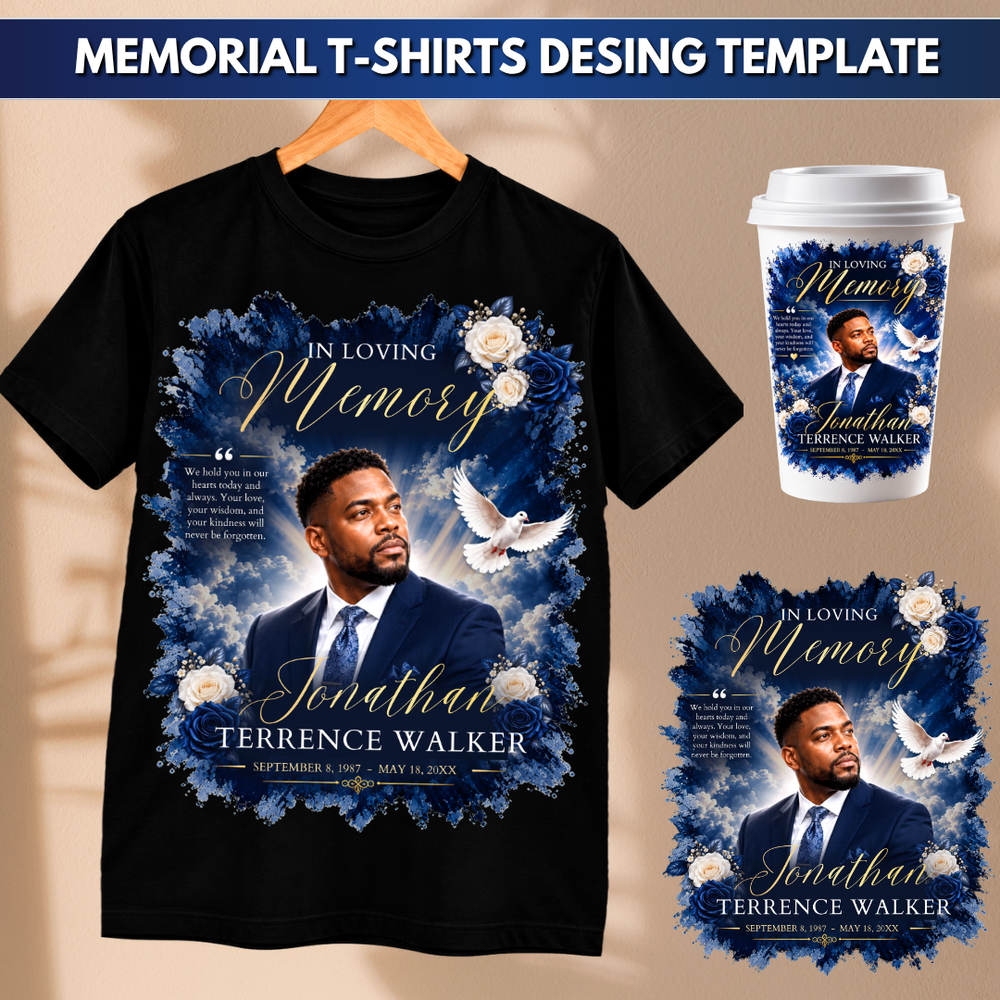 Memorial T-Shirt Canva Template, Blue In Loving Memory, Celebration of Life Design