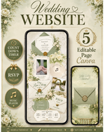 Green & White Floral Wedding Website Template with RSVP: Editable Canva Design (Digital Download)