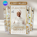 White Gold Funeral Program Template: 8-Page Memorial Program