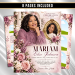 Memorial Funeral Program Template, Celebration of Life, Elegant Floral Memorial, Editable Canva Funeral Program, (Canva, PDF Download)