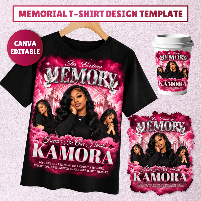 Memorial T-Shirt Canva Template, Pink Heavenly In Loving Memory, Celebration of Life Design