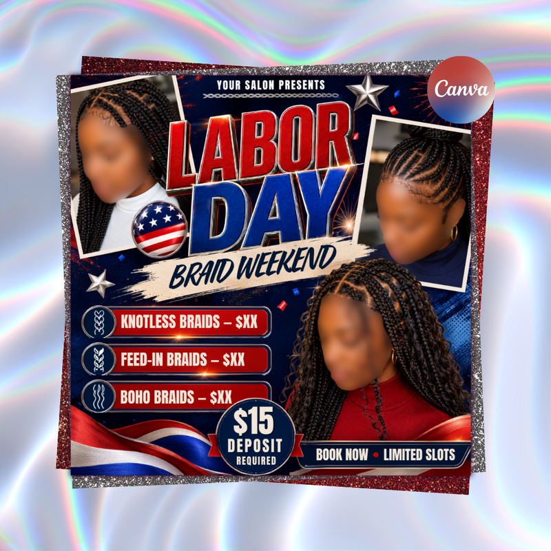 Labor Day Booking Flyer: Lash Hair Nails MUA Template (DIY Canva, Digital Download)