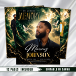 Green & Gold Funeral Program Template: 8-Page Memorial (Canva PDF)