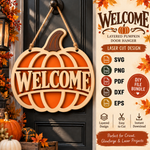 Halloween Round Door Sign SVG, Welcome Sign Laser Cut File, Fall Porch Decor