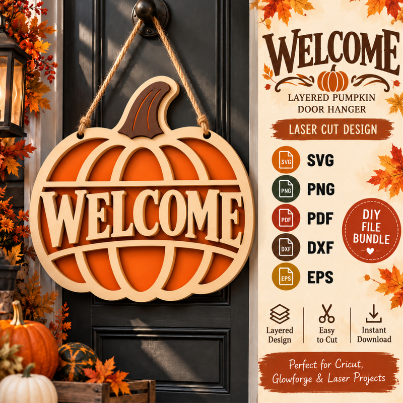 Halloween Round Door Sign SVG, Welcome Sign Laser Cut File, Fall Porch Decor
