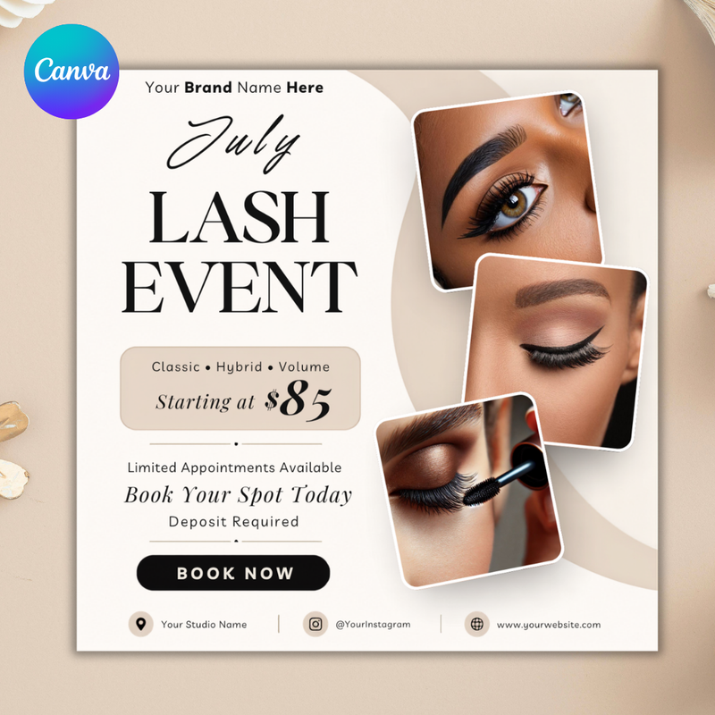 July lash Special Flyer, lash Flyer, lash Esthetician Flyer, Lash Booking, Summer lash Deals Flyer, July lash Extension, Canva Editable