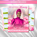 Pink & White Roses Funeral Program Template: 8-Page Memorial (Canva PDF)