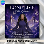 Purple Funeral Announcement Flyer, Celebration of Life Evite (Digital Download Canva Template 1080x1080px )